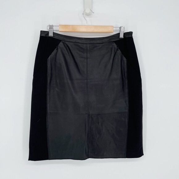 Halogen Leather and Ponte Knit Panel Pencil Skirt in Black Women's 10 Petite - Picture 1 of 6